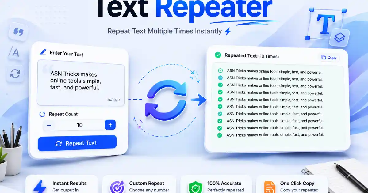 Advanced Text Repeater Tool Interface demonstrating 1 million lines formatting