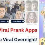 Collage featuring comedic face warp filters, large social media view counts, and text reading '8 Viral Prank Face Filter Apps: Go Viral Overnight!
